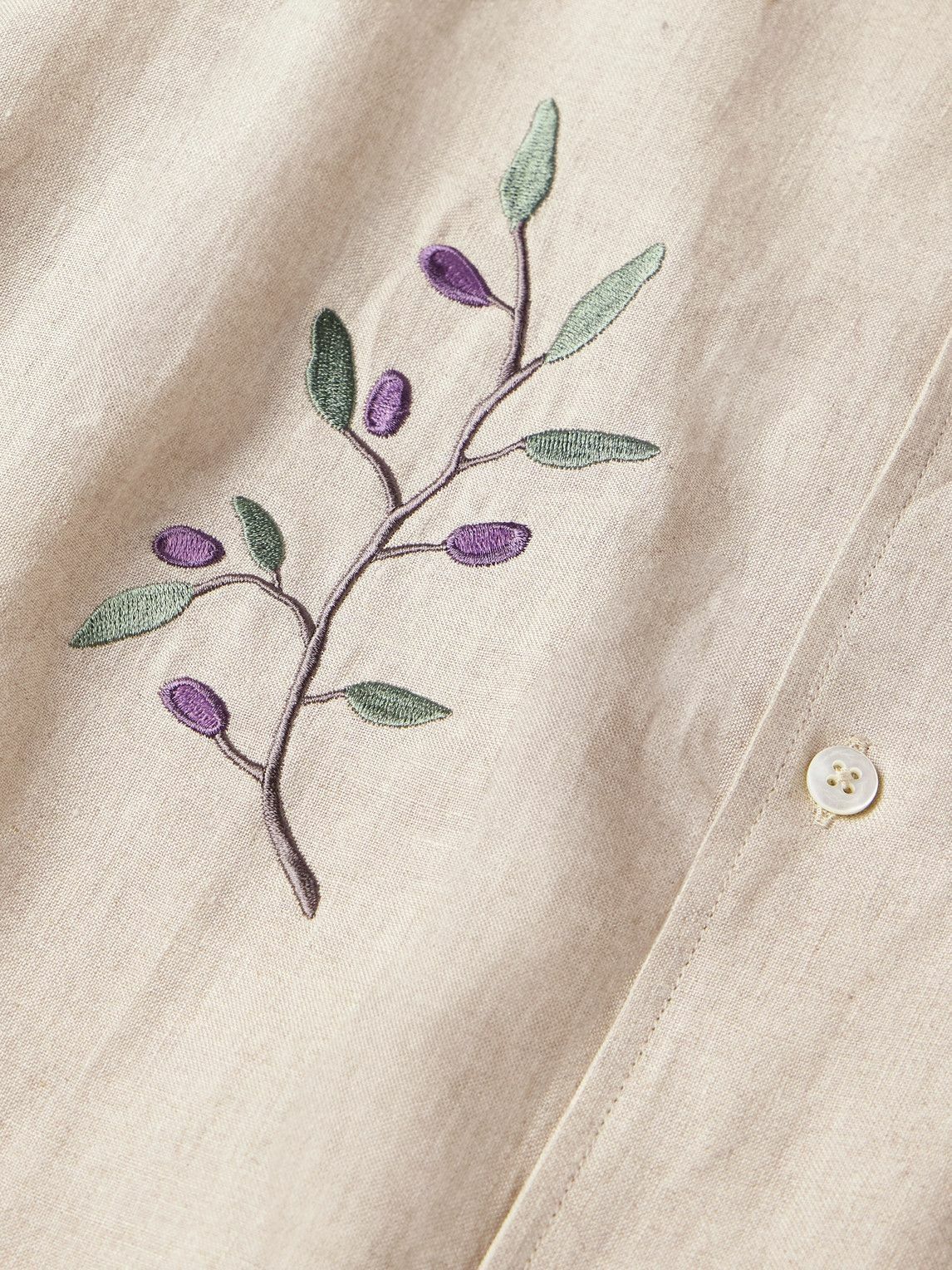 De Bonne Facture - Convertible-Collar Embroidered Linen Shirt - Neutrals