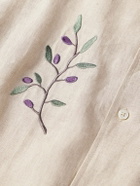 De Bonne Facture - Convertible-Collar Embroidered Linen Shirt - Neutrals