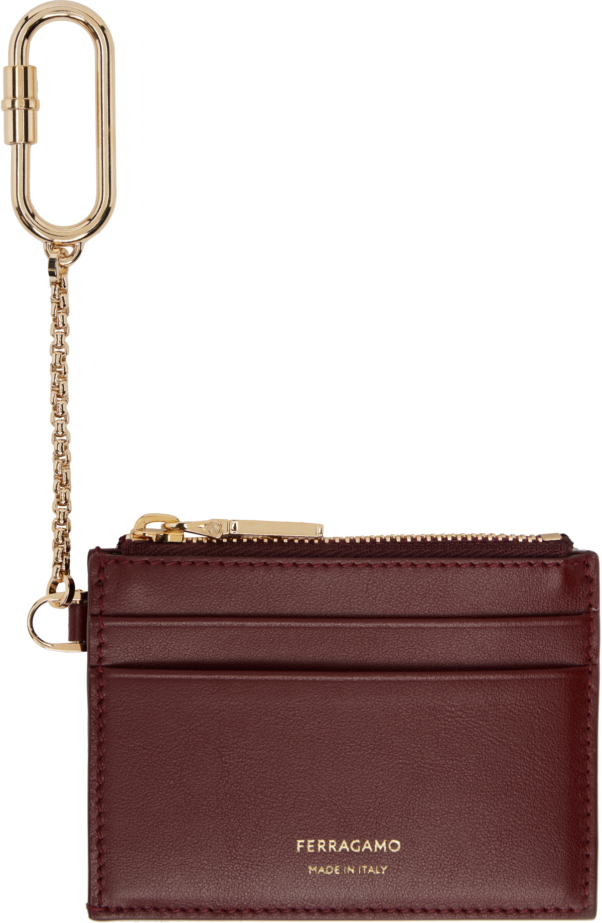Ferragamo Burgundy Keychain Card Holder