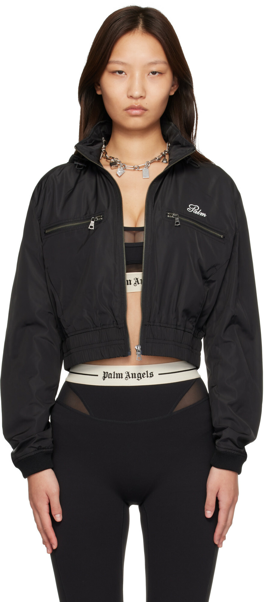 Palm Angels Black 'Palm' Sway Windbreaker Jacket