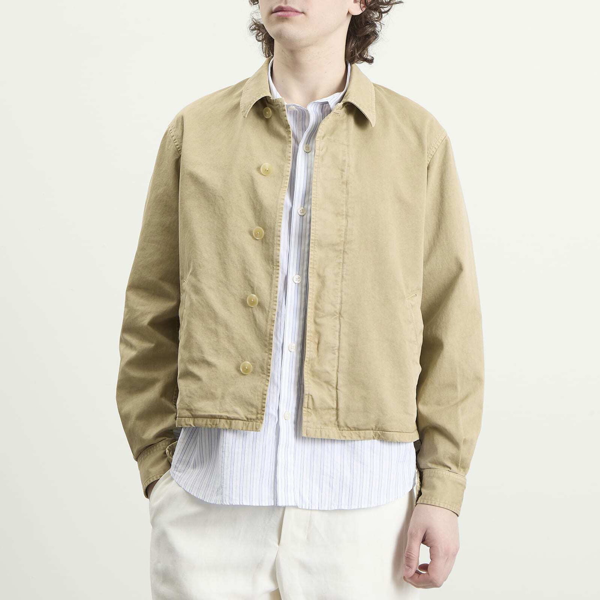 Auralee Men's Garment-Dyed Finx Light Chino Blouson in Beige