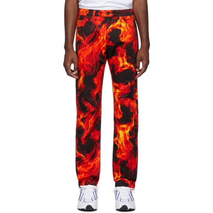 Photo: MSGM Black and Red Flame Print Jeans