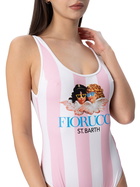 MC2 Saint Barth Woman Scoopback Striped Print One-piece Swimsuit | Fiorucci Special Edition