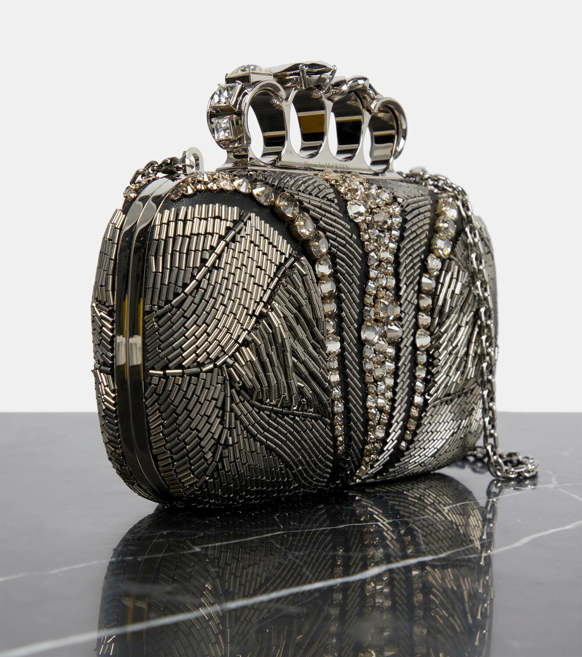 Alexander McQueen Knuckle embellished leather clutch