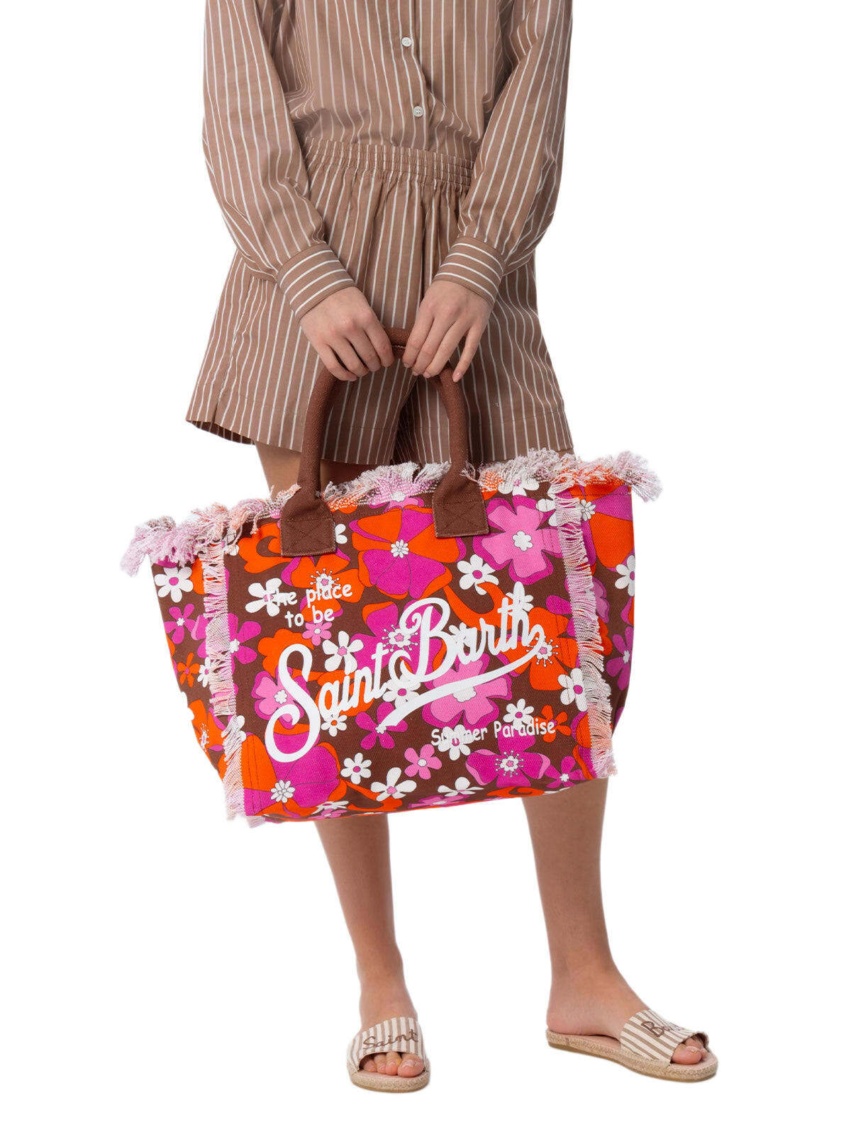 MC2 Saint Barth Cotton Canvas Tote Bag With Retro Flower Print