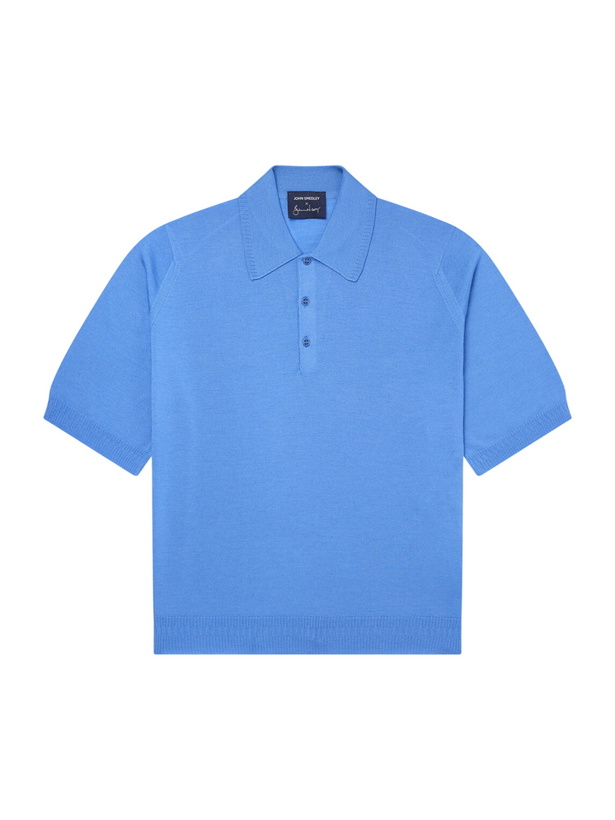 Photo: John Smedley - Bill Nighy Merino Wool Polo T-Shirt - Blue