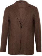 LARDINI - Unstructured Herringbone Wool-Blend Blazer - Brown