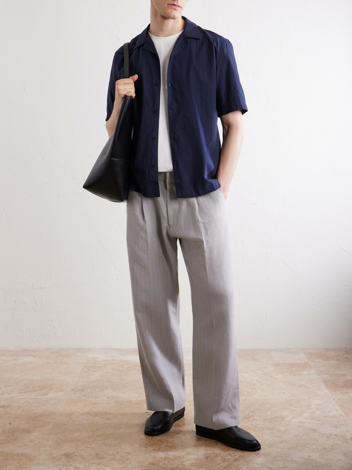 Sunspel - Camp-Collar Textured-Cotton Shirt - Blue