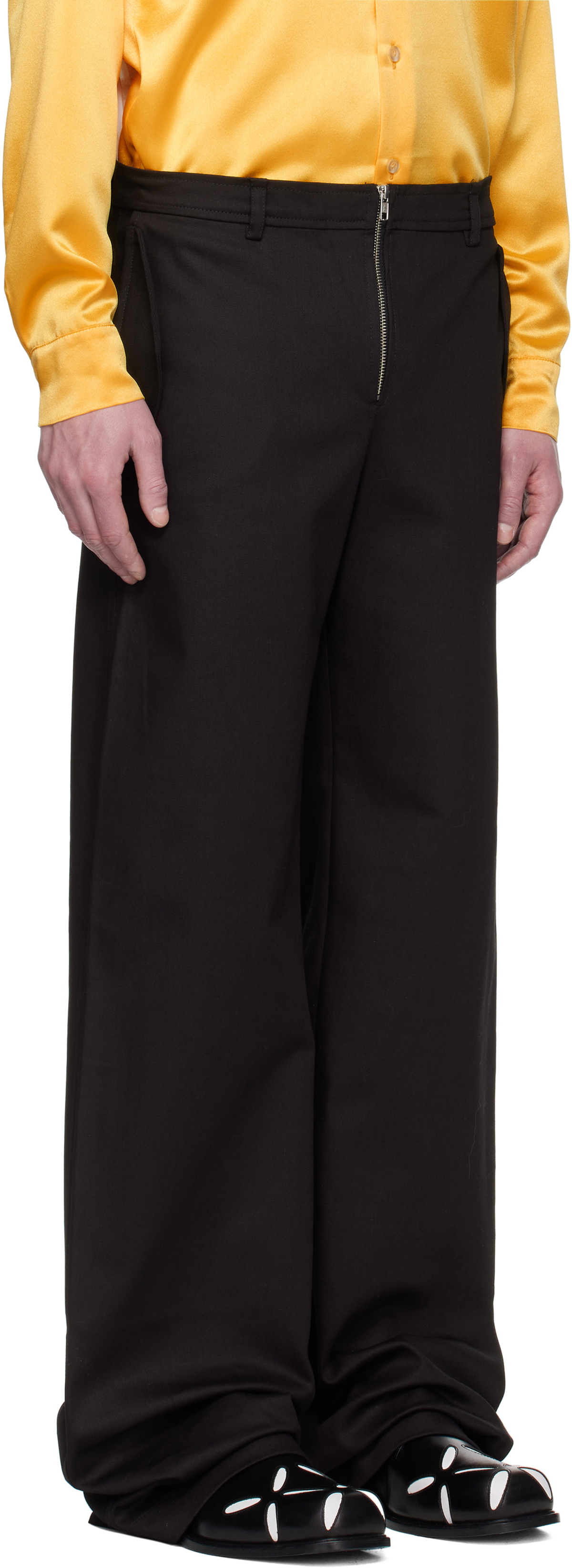 ANDREJ GRONAU Black Front Zip Flap Pocket Denim Trousers