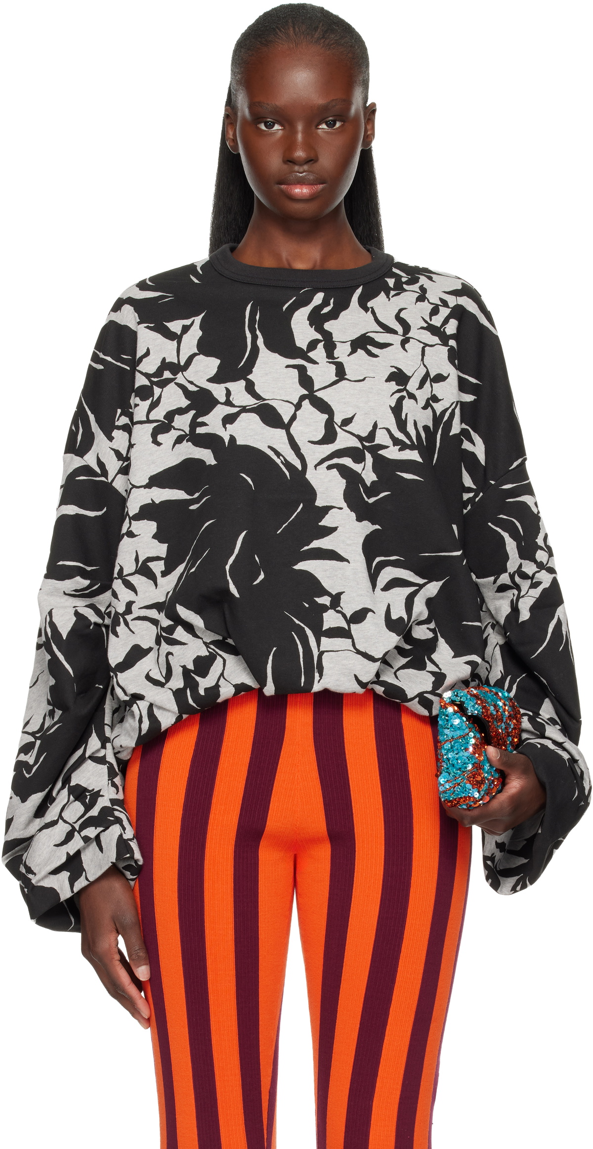 Dries Van Noten Gray & Black Draped Sweatshirt