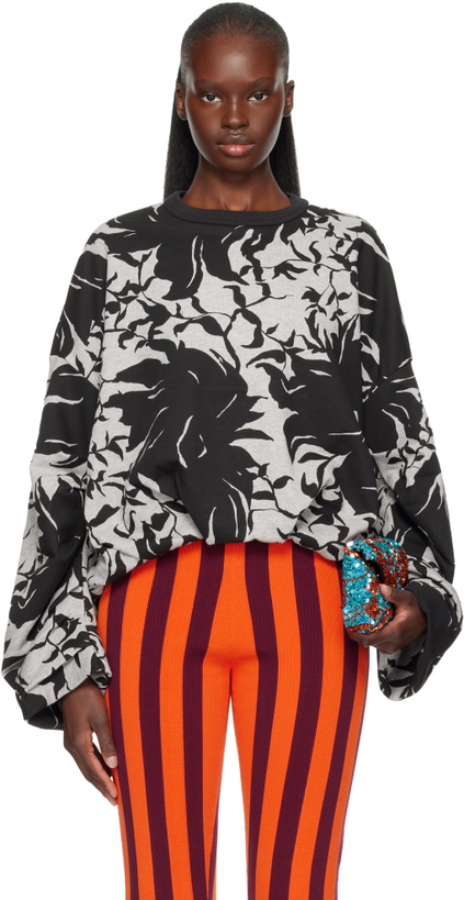Photo: Dries Van Noten Gray & Black Draped Sweatshirt