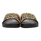 Versace Jeans Couture Black Logo Baroque Print Logo Slides