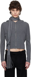 AARON ESH Gray Knitted Scarf & Hoodie Set