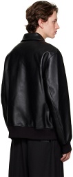 Y-3 Black Collared Faux-Leather Bomber Jacket