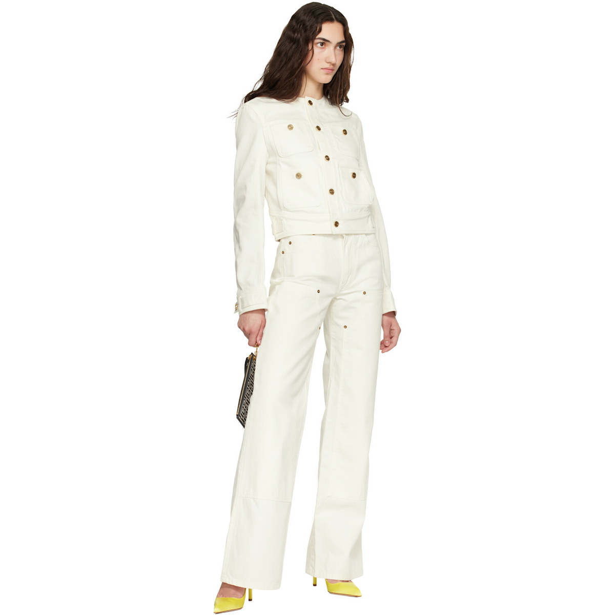 BALMAIN Off-White Patch-Pocket Denim Jacket