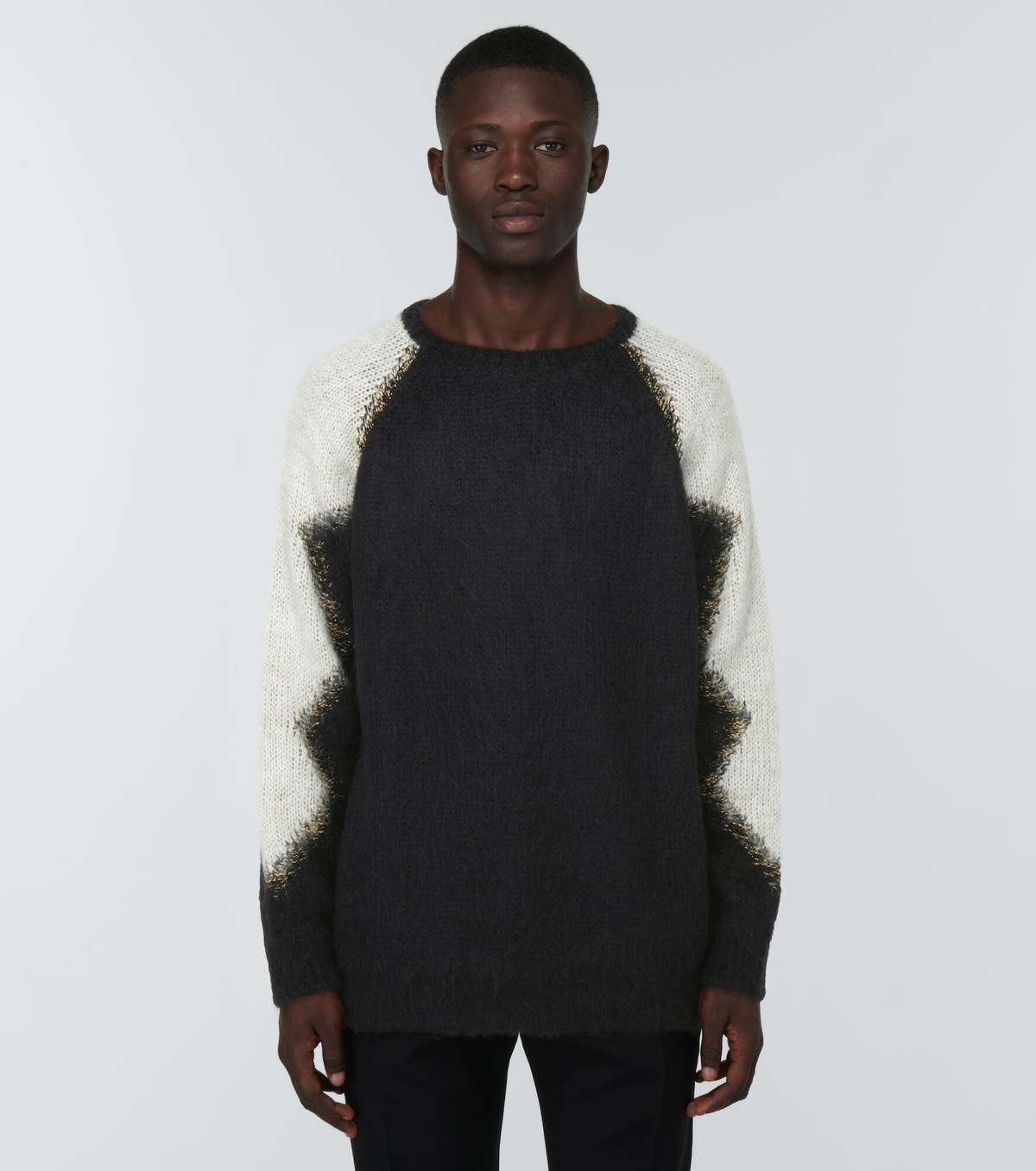 SAINT LAURENT Mohair x nylon x wool Eddy period cardigan tops 503515 Black White XS