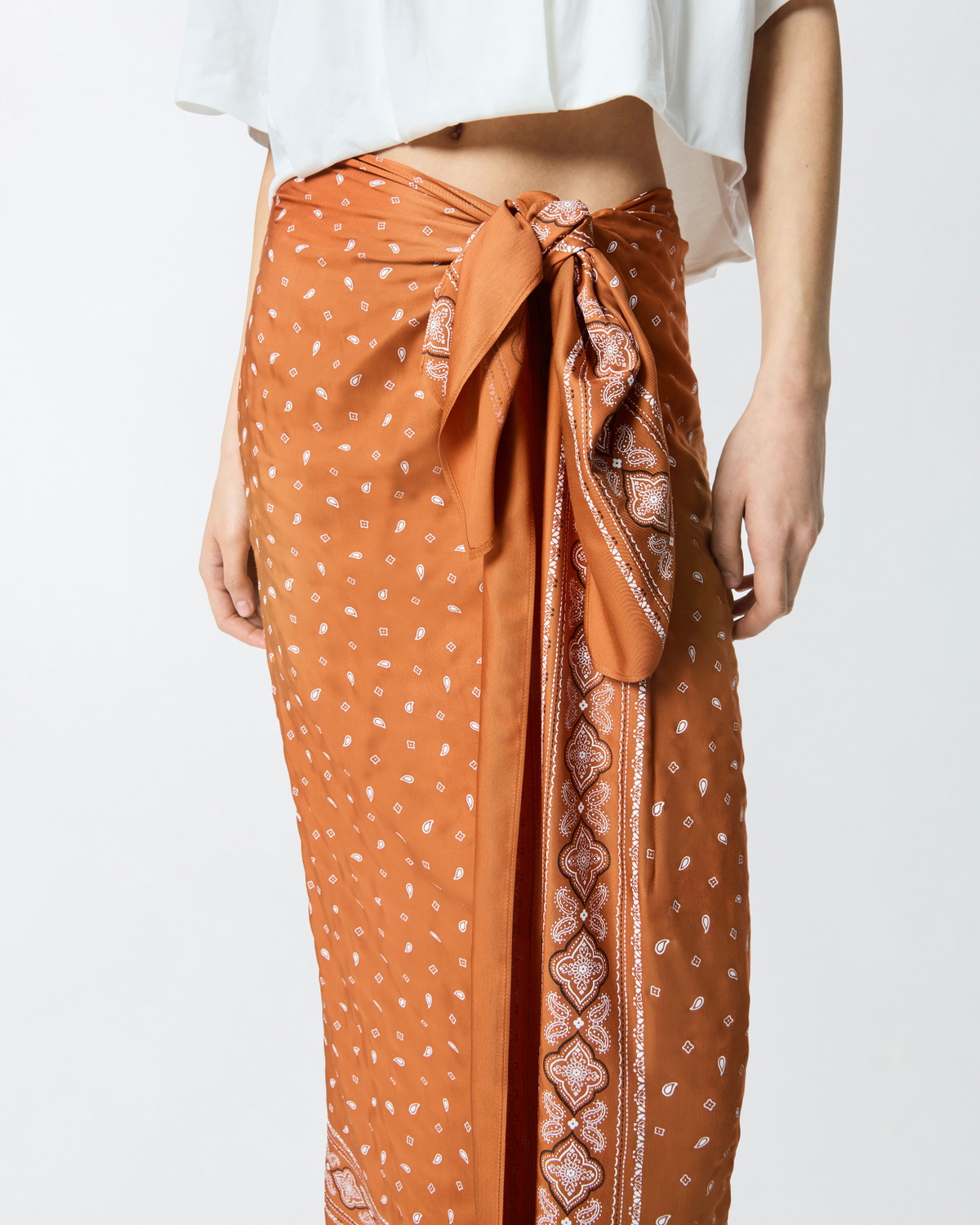 Pinko Bandana Print Sarong Midi Skirt Burnt/White