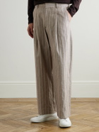 NN07 - Kay 10058 Wide-Leg Pleated Herringbone Organic Cotton-Blend Suit Trousers - Brown