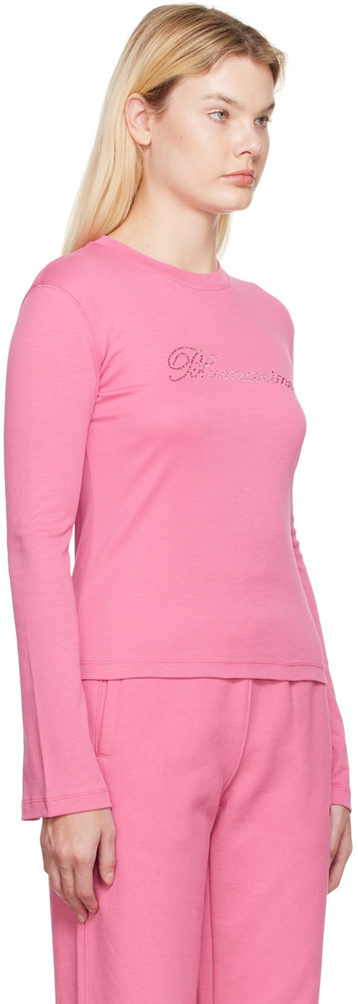 Blumarine Pink Crystal-Cut Long Sleeve T-Shirt Blumarine