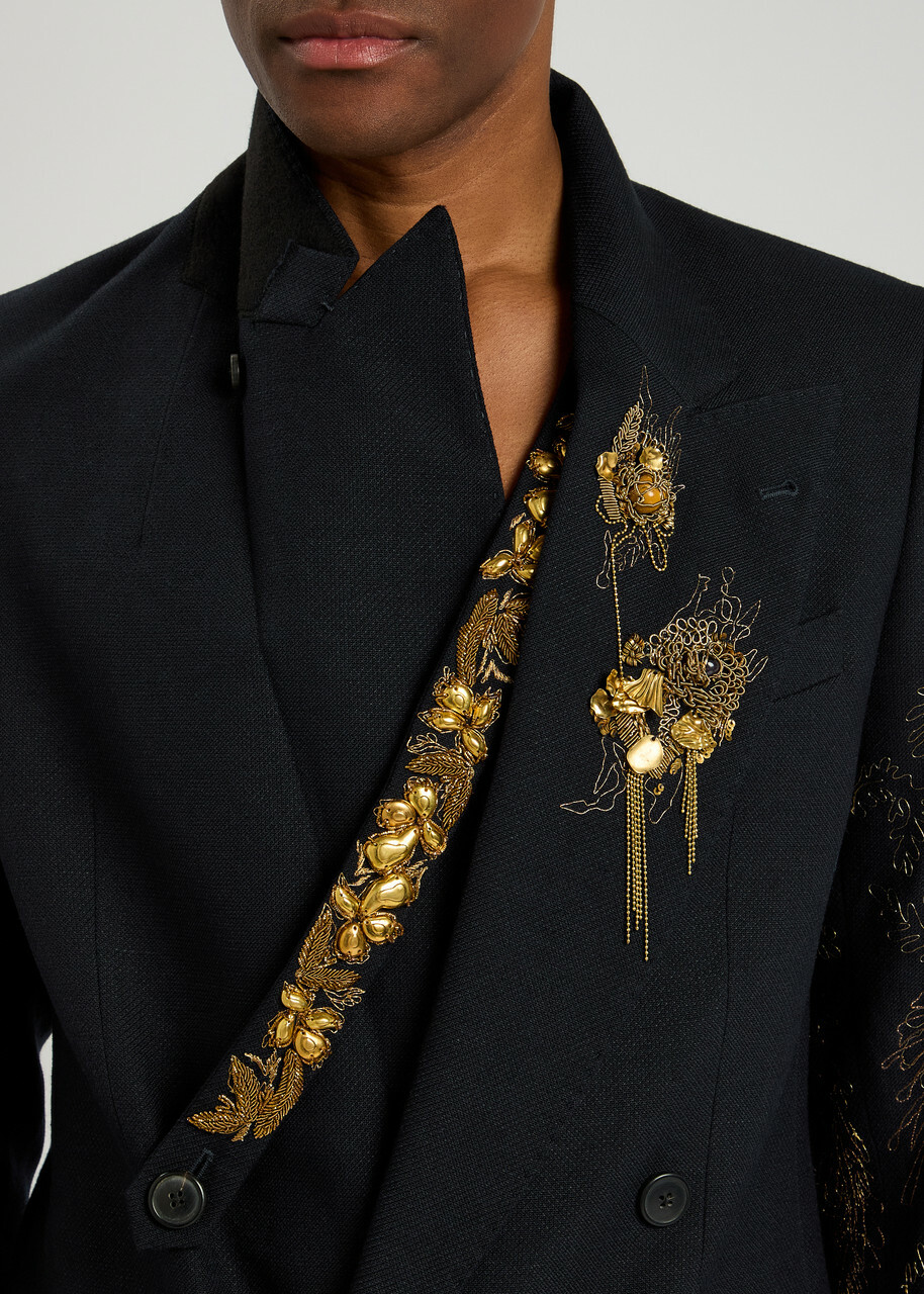 Dries Van Noten Barton Embellished Wool-blend Blazer Navy