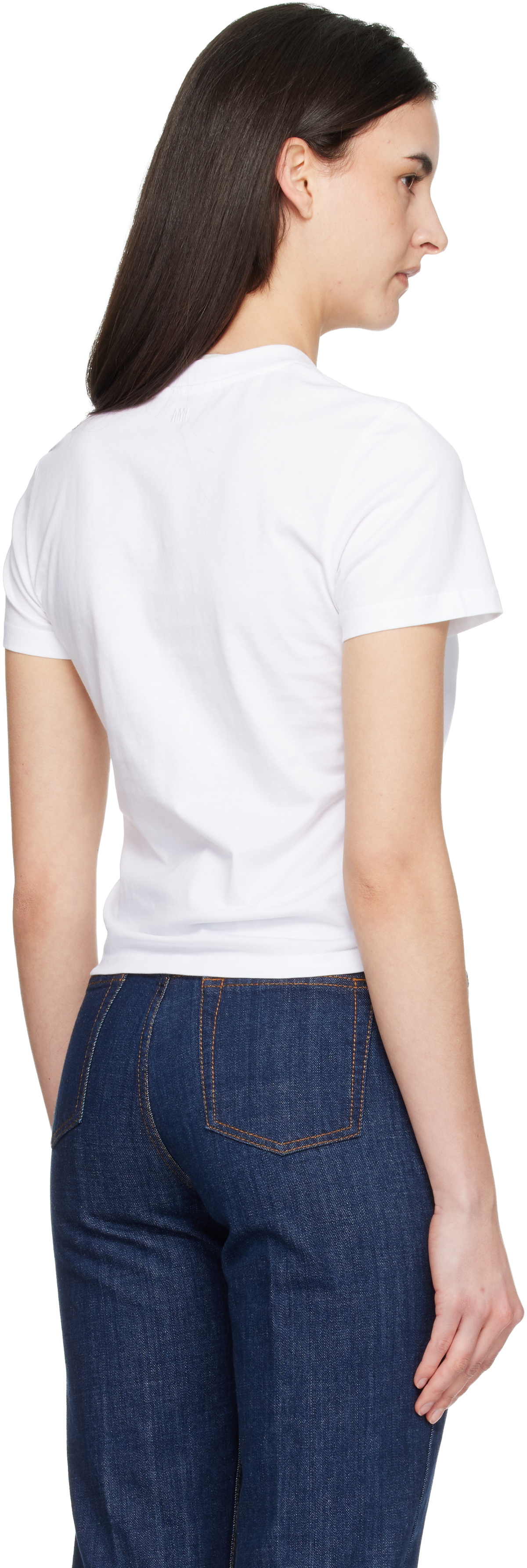 AMI Paris White Cotton Ami de Coeur Cropped T-shirt