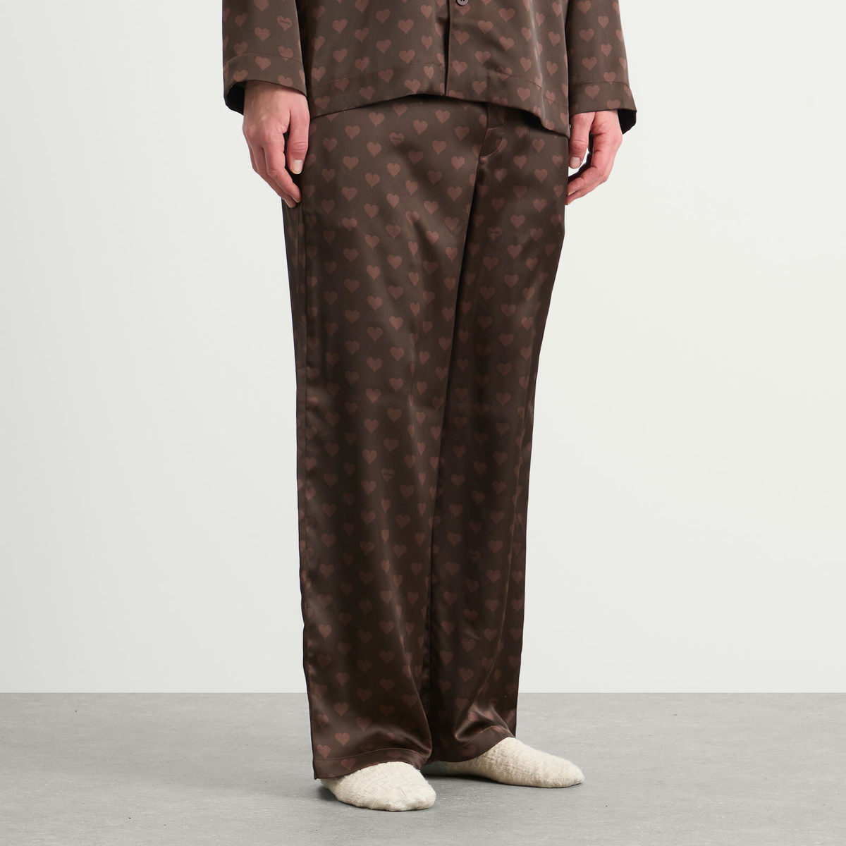 SKIMS Men's Sateen Sleep Set in Cocoa Heart Halfdrop