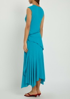 Ganni Draped Asymmetric Mesh Midi Dress Light Blue
