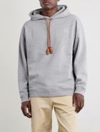 LOEWE - Anagram-Embroidered Leather-Trimmed Cotton-Fleece Hoodie - Gray