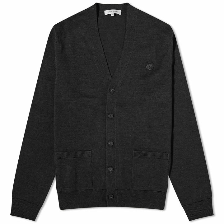 Photo: Maison Kitsuné Men's Tonal Fox Head Patch Regular Cardigan in Black