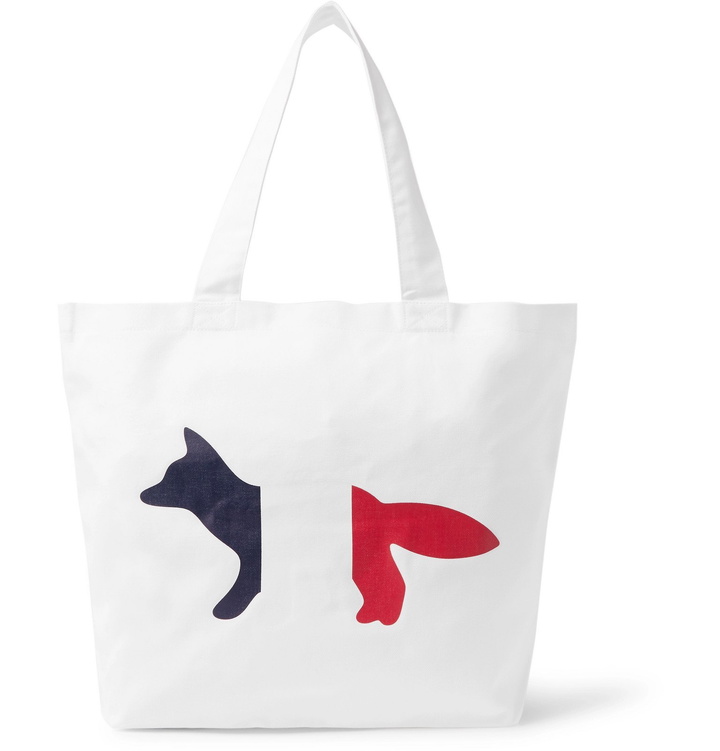 Photo: Maison Kitsuné - Logo-Print Cotton-Blend Twill Tote Bag - White