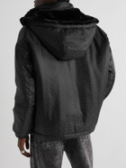 Balmain - Faux Fur-Trimmed Padded Monogrammed Shell Hooded Jacket - Black