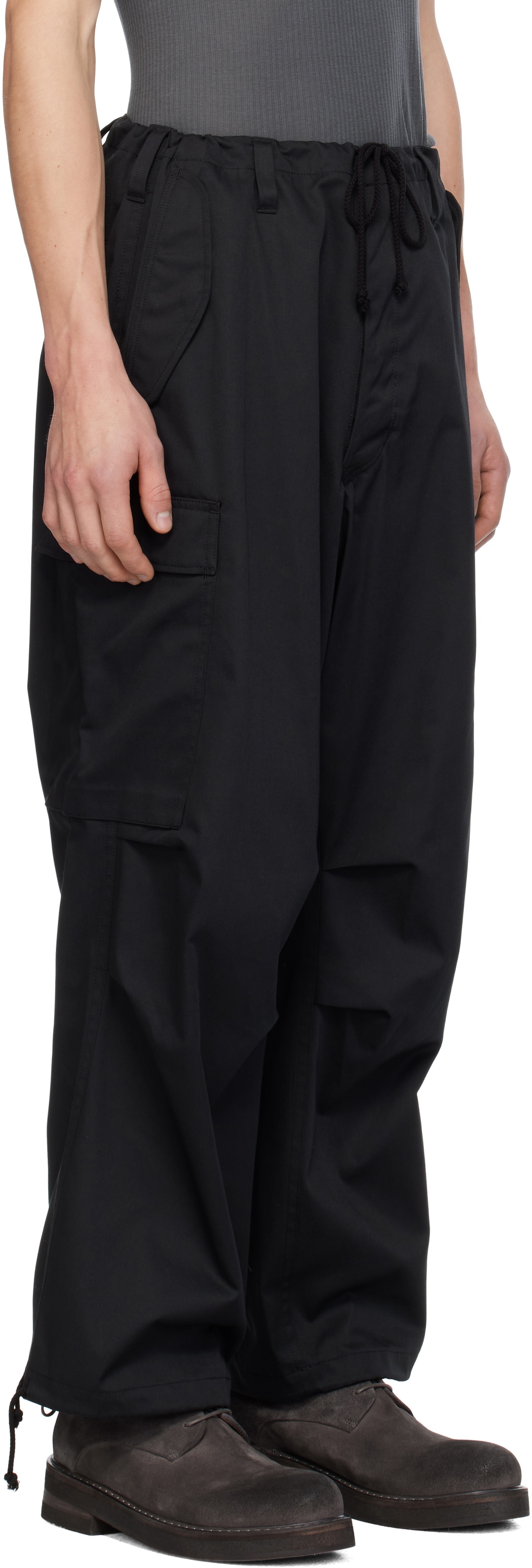 Y's For Men Black Twill Cargo Pants