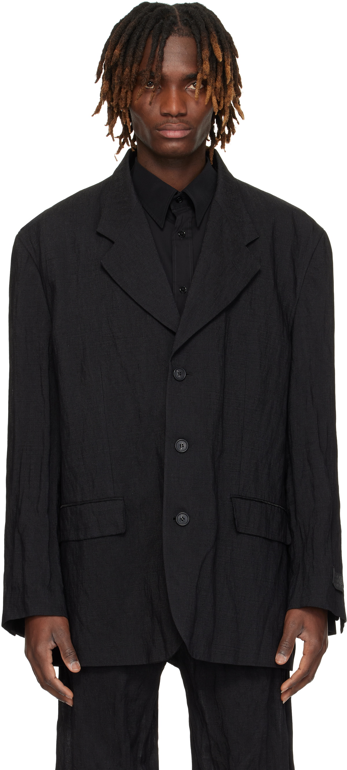 MM6 Maison Margiela Black Crinkled Blazer MM6 Maison Margiela