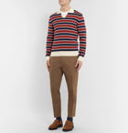 Mr P. - Striped Knitted Cotton Polo Shirt - Brick