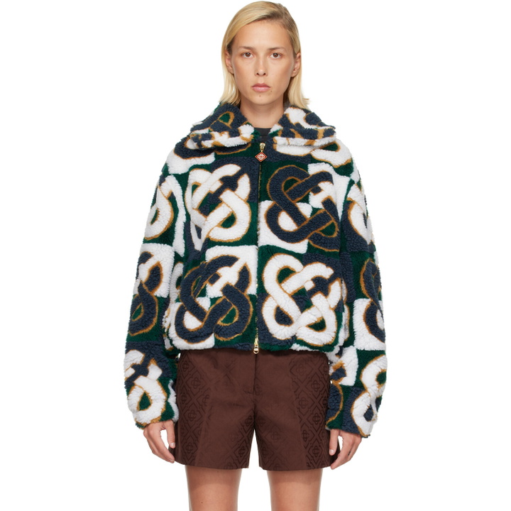 Photo: Casablanca Green & Navy Check Monogram Fleece Jacket