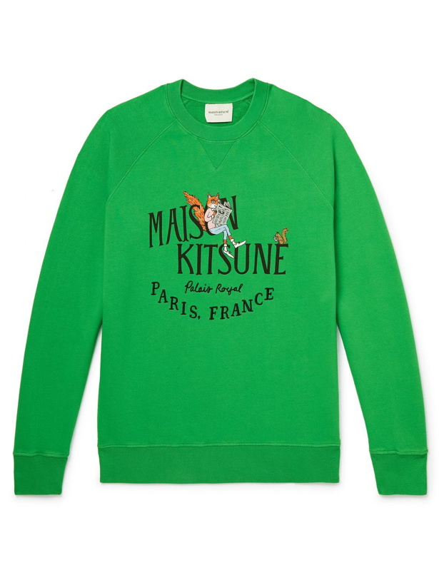 Photo: Maison Kitsuné - Olympia Le-Tan Logo-Print Cotton-Jersey Sweatshirt - Green