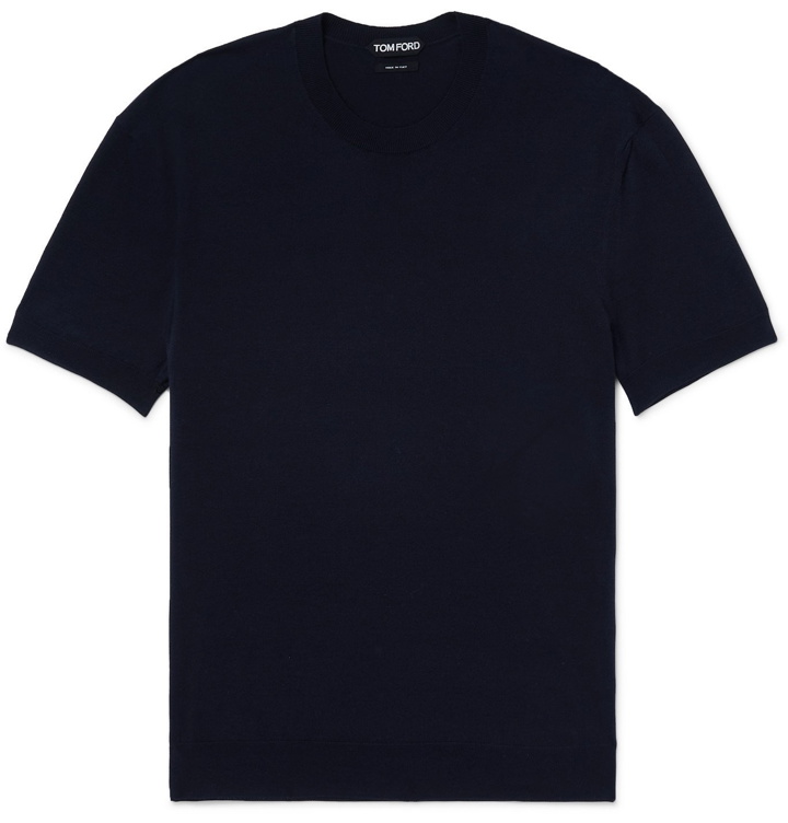 Photo: TOM FORD - Slim-Fit Silk and Cotton-Blend T-Shirt - Blue