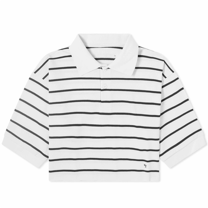 Photo: Hommegirls Women's Cropped Ss Stripe Pique Polo Shirt in Black/White