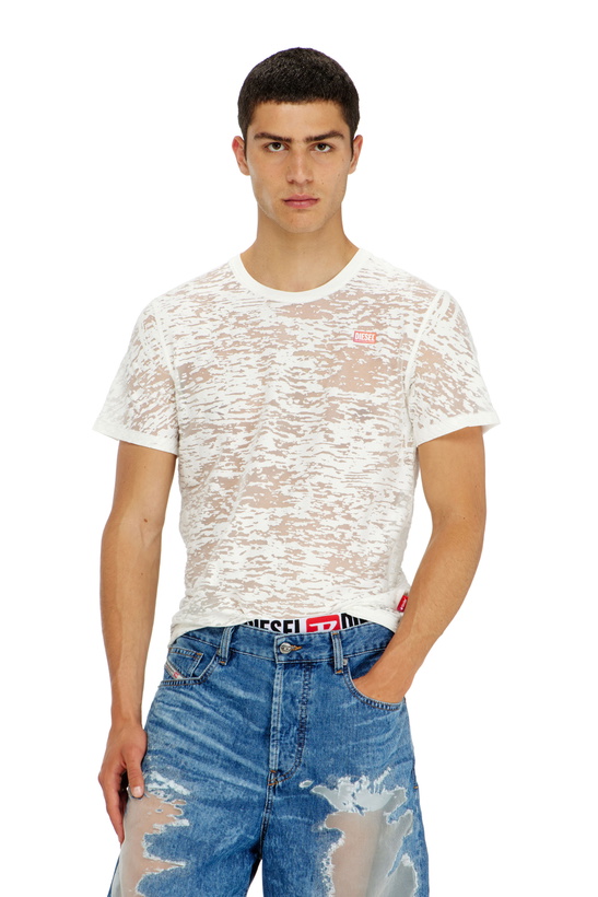 Photo: Diesel T-shirt in all-over devoré jersey - T-Shirts - Unisex - White