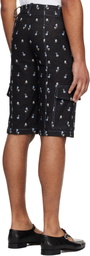 Anna Sui Black Embroidered Roses Denim Cargo Shorts