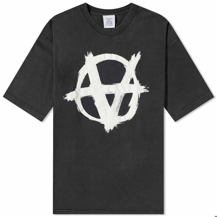 Photo: Vetements Men's Reverse Anarchy Logo T-Shirt in Washed Black/White