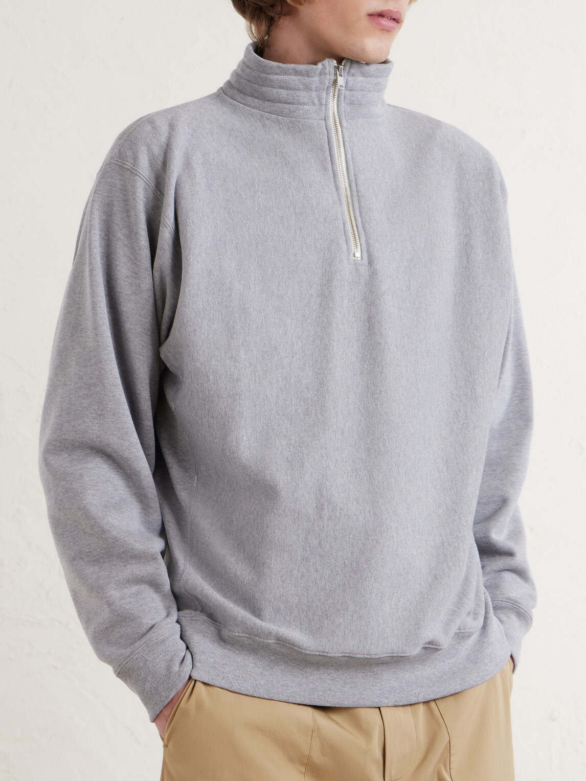 Kaptain Sunshine - Suvin Cotton-Jersey Half-Zip Sweatshirt - Gray