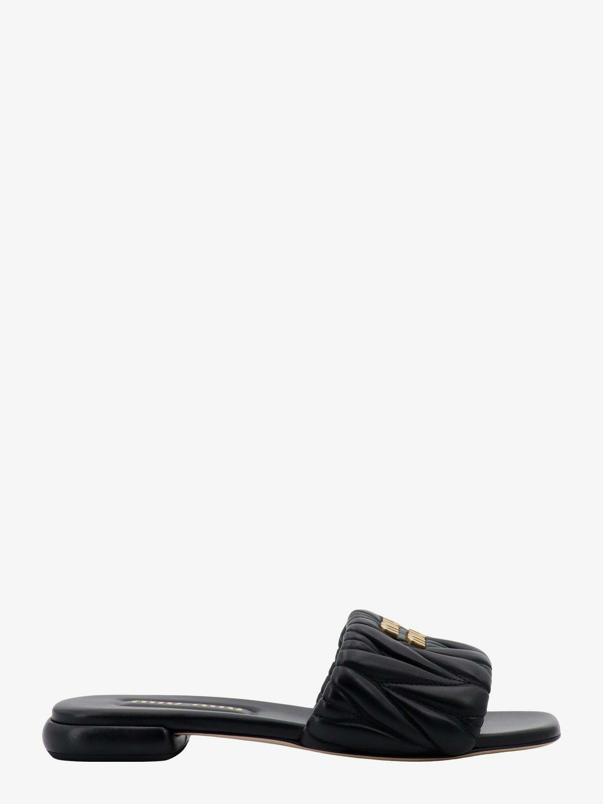 サンダル・ミュール MIU MIU Black Nappa Leather Sandals Miu Miu Sandals Black Womens Miu Miu