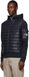 Moncler Navy Down Zip-Up Hoodie