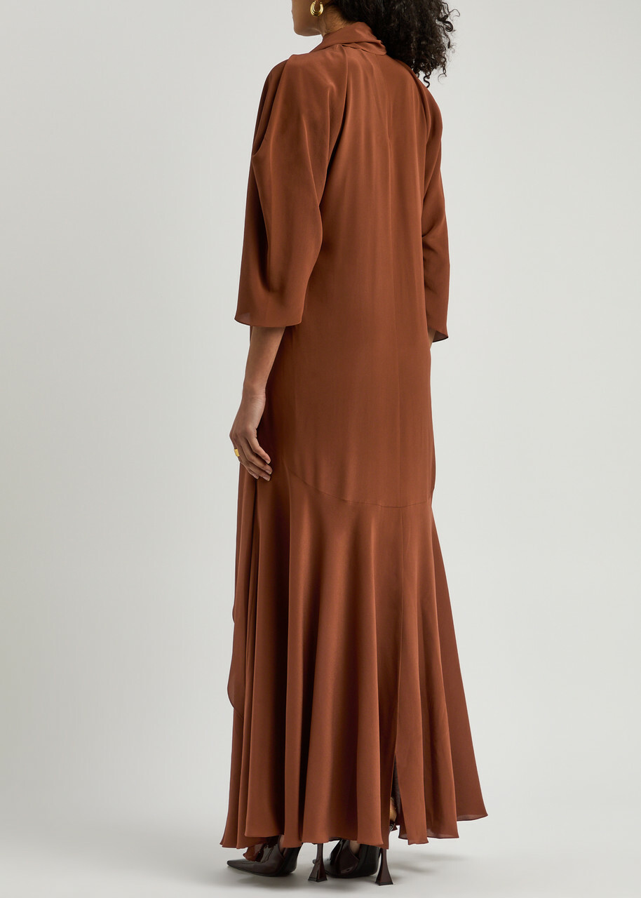 Petar Petrov The Ghost Who Walks Draped Silk Maxi Dress Brown