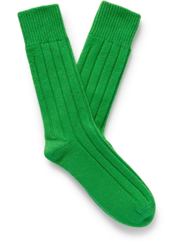Photo: BOTTEGA VENETA - Ribbed Cashmere Socks - Green
