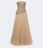 Marmar Halim Embroidered pleated tulle gown