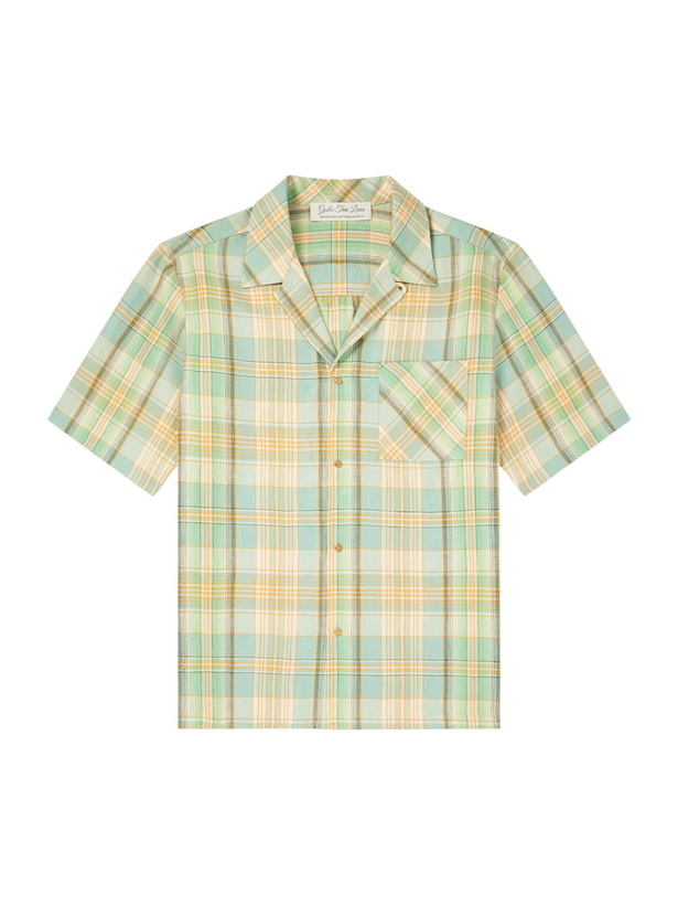 Photo: God's True Cashmere - Convertible-Collar Checked Linen Shirt - Green