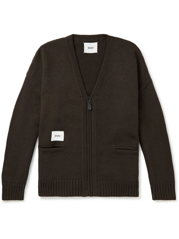 Photo: WTAPS - Palmer Logo-Appliquéd Knitted Zip-Up Cardigan - Brown