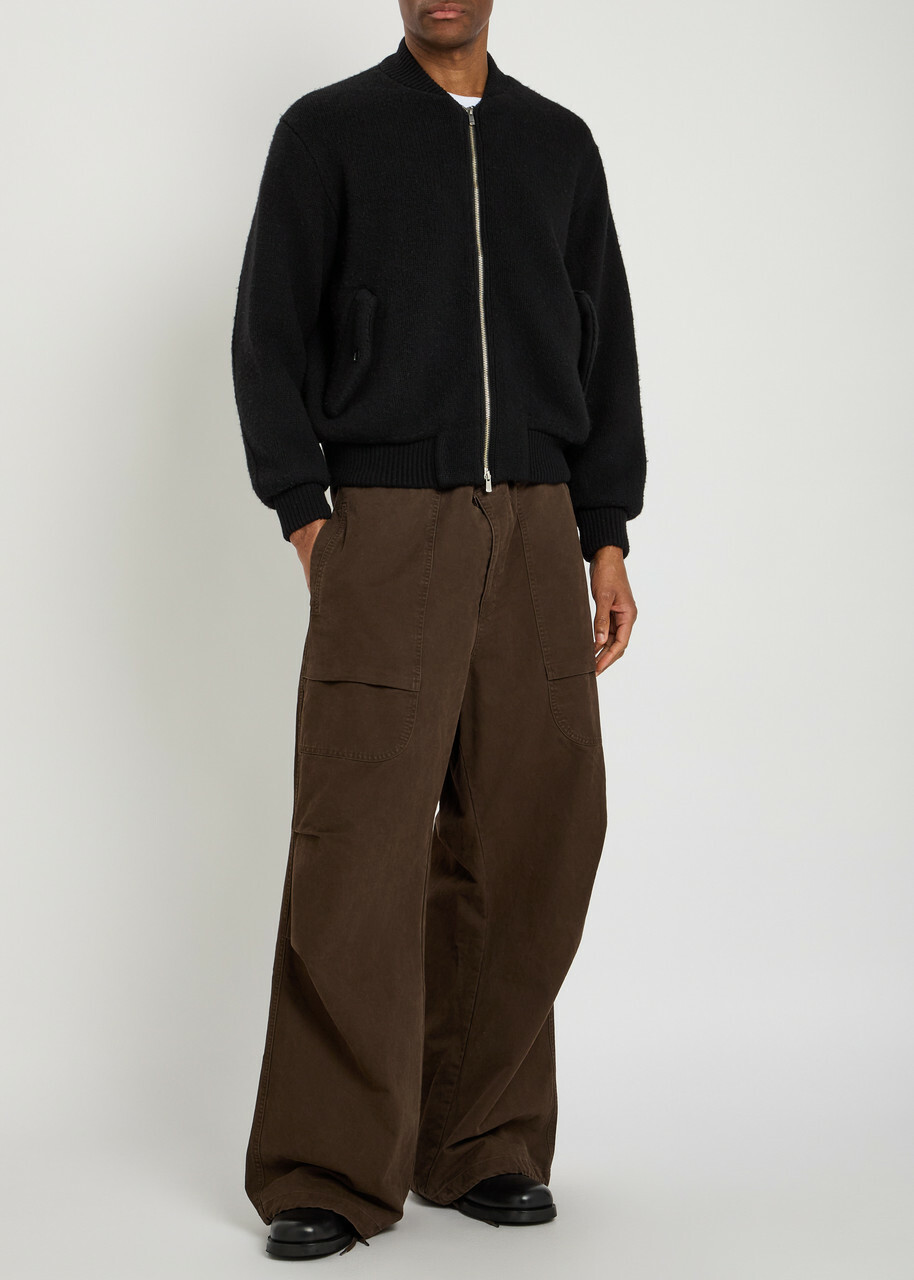 Vowels Fine-knit Wool Bomber Jacket Black
